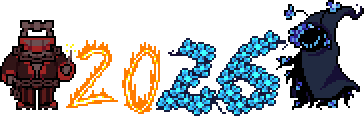 Echo and Grind standing on either side of a large number 2026. The left side of the number, by Grind, is made of fire; the right side, by Echo, is made of blue flowers.