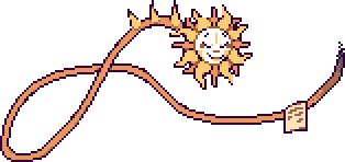 A sun, affixed to a tail, looking at a letter.