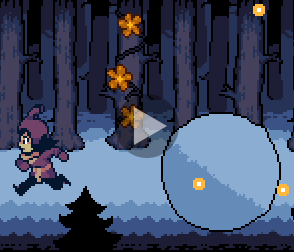 A video showing Riley in the Forest. They take a mysterious artifact off of a pedestal, causing a large snowball to drop down from above and chase them across the room. Once they safely make it to the end, the snowball rolls off into the depths of the Forest.